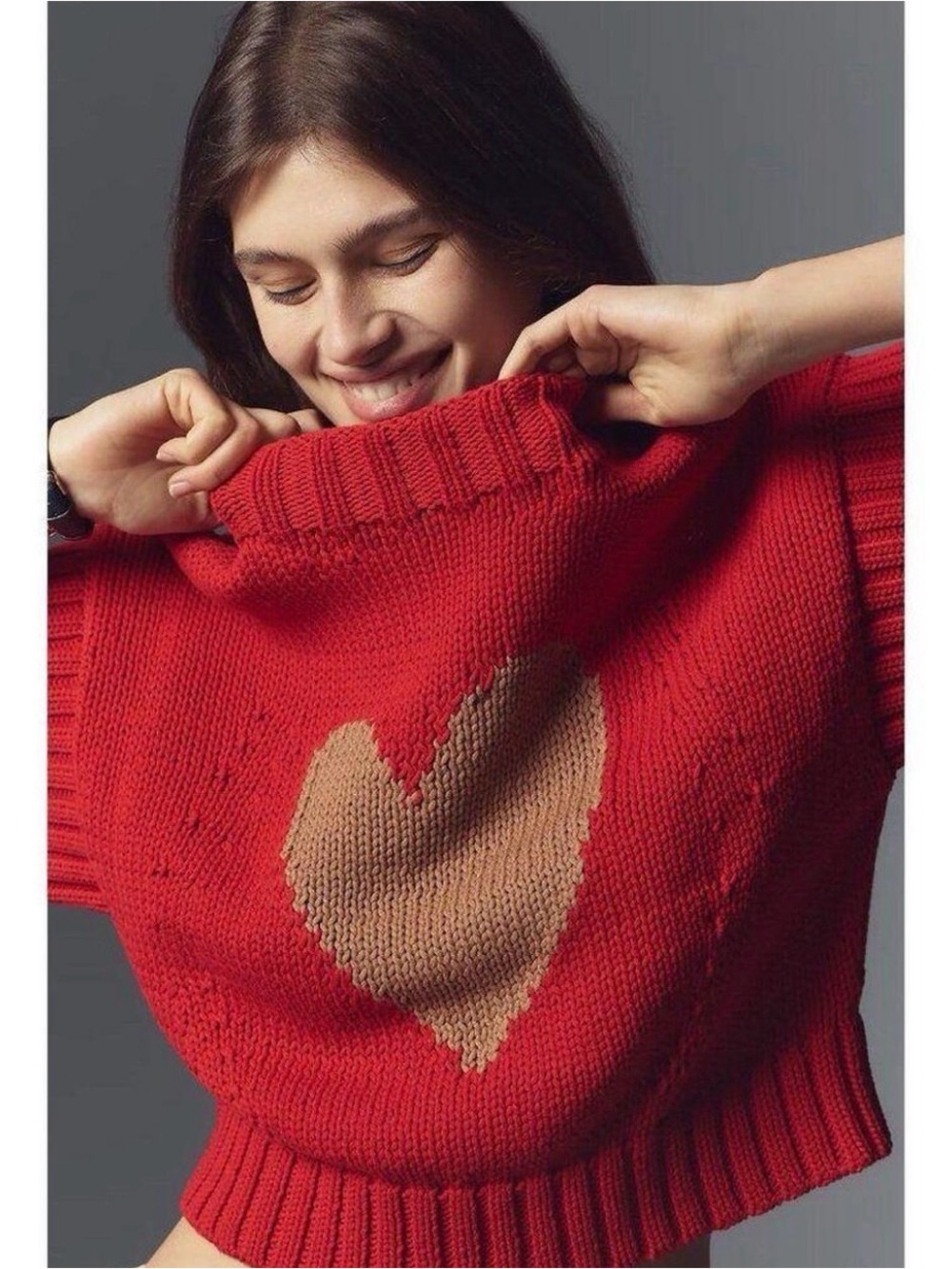 Maeve The Pippa Heart Short Sleeve Sweater Red Size Small Anthropologie